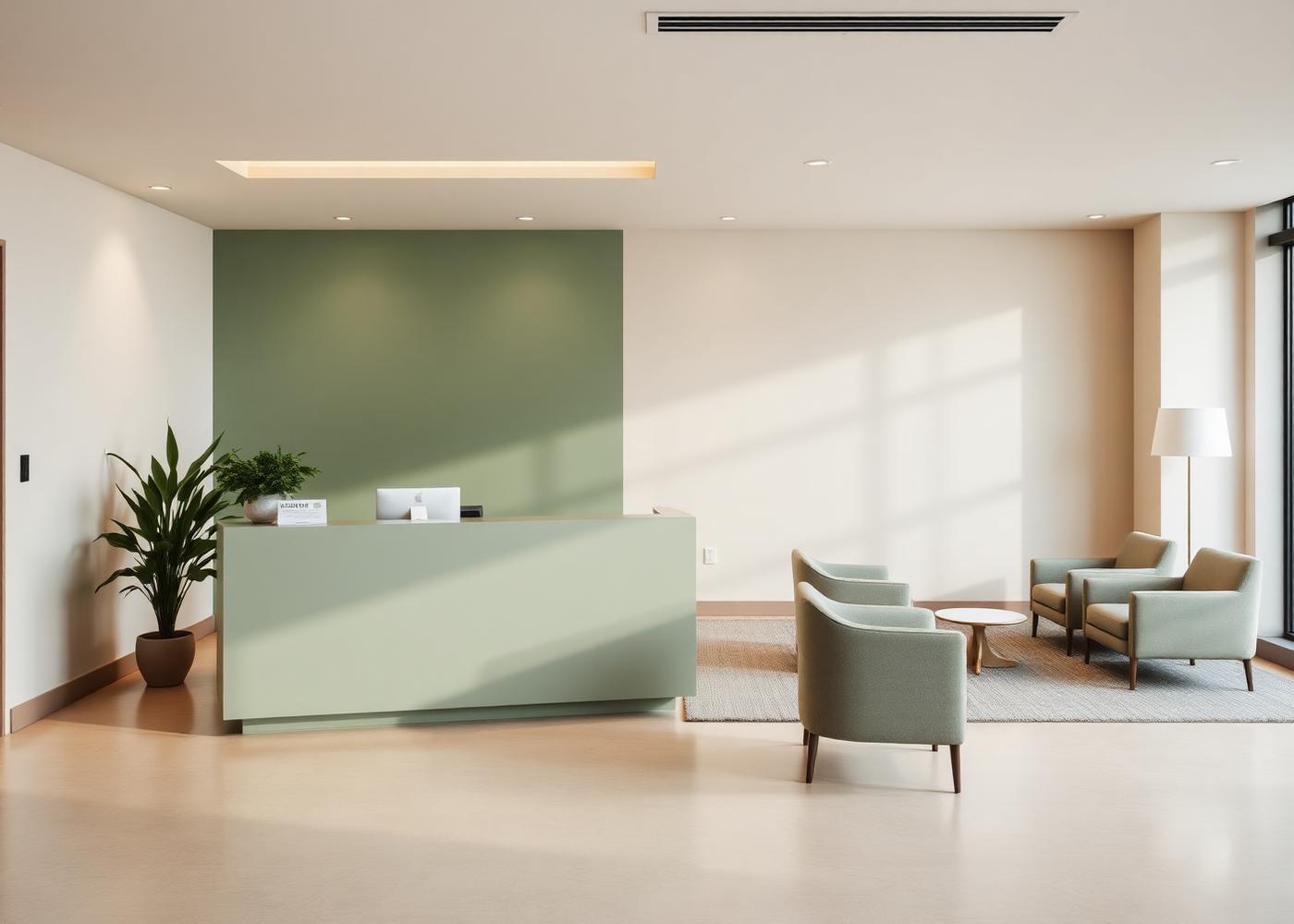 Recepción serena y profesional de una oficina luminosa